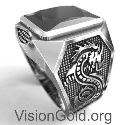 Cool Dragon Ring With Black Stone 0082
