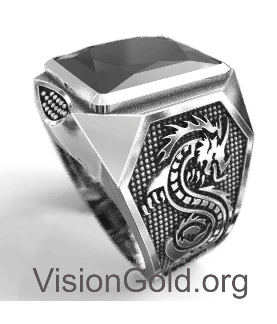Крутое кольцо дракона с черным камнем 0082