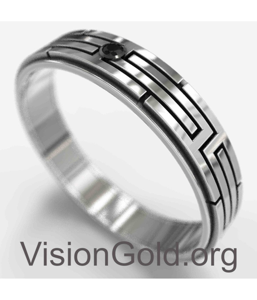 Мужское серебряное обручальное кольцо с камнем 0087