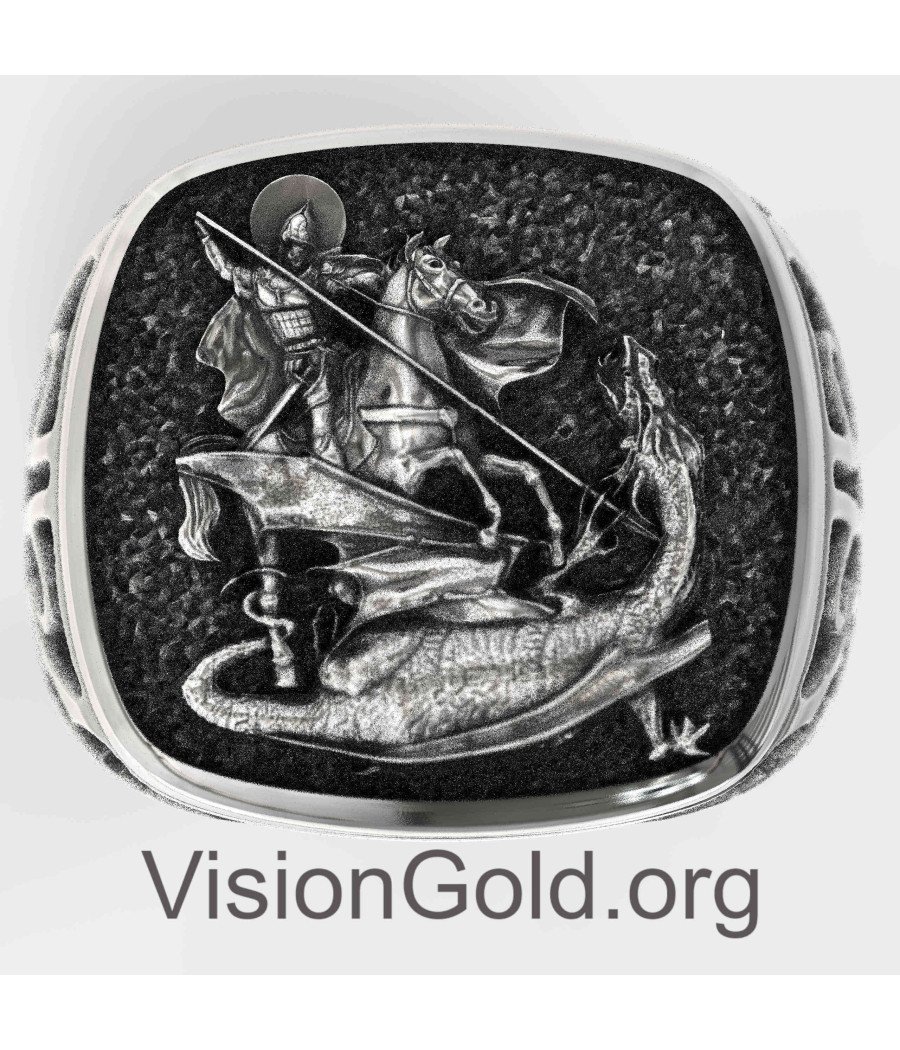 Saint George and the dragon Mens Signet Ring 0088