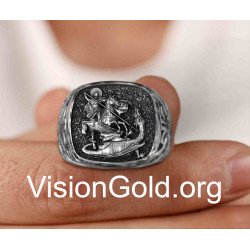 Saint George and the dragon Mens Signet Ring 0088