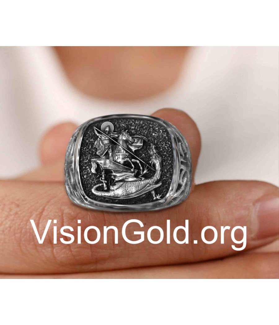 Saint George and the dragon Mens Signet Ring 0088
