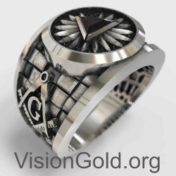 Серебряное кольцо масонской пирамиды «Глаз Провидения» с треугольным драгоценным камнем, серебро 0098