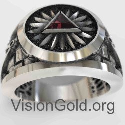 Masonic Pyramid Eye of Providence Freemasonry Silver Ring with