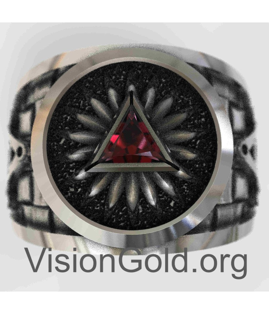 Masonic Pyramid Eye of Providence Freemasonry Silver Ring with