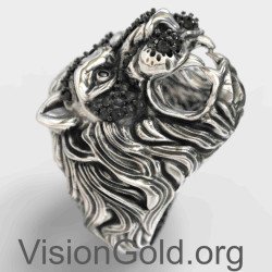 Кольцо со львом-печаткой, Мужское кольцо с перстнем в виде льва из стерлингового серебра, Серебряное кольцо с головой льва 0102