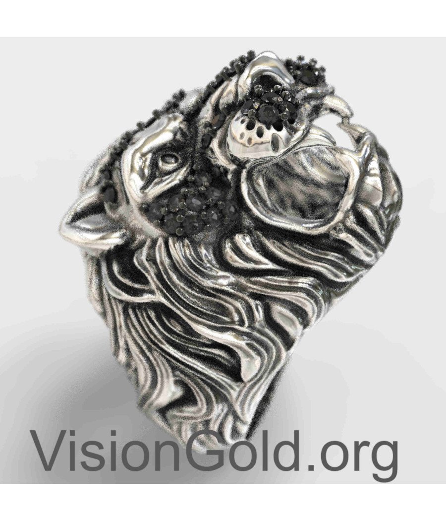 Ασημενιο Ανδρικο Δαχτυλιδι Λιονταρι 0102