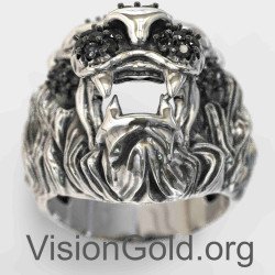 Ασημενιο Ανδρικο Δαχτυλιδι Λιονταρι 0102