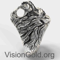 Ασημενιο Ανδρικο Δαχτυλιδι Λιονταρι 0102