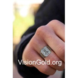Мужское кольцо-печатка с византийским двуглавым орлом 0099