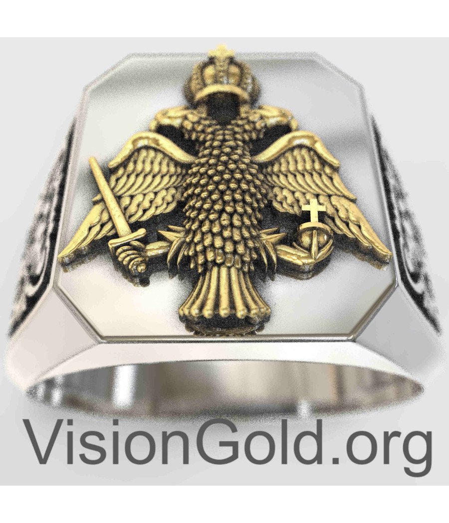 Mens Byzantine Double-Headed Eagle Signet Ring 0099