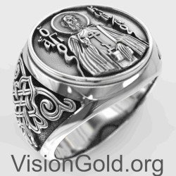 Кольцо со Святым Архангелом Константином, Серебряное кольцо со Святым Константином 925 пробы  0107