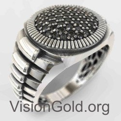 Silver Rolex Style Mens Wedding Gemstone Ring 0104