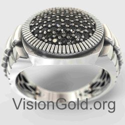 Silver Rolex Style Mens Wedding Gemstone Ring 0104