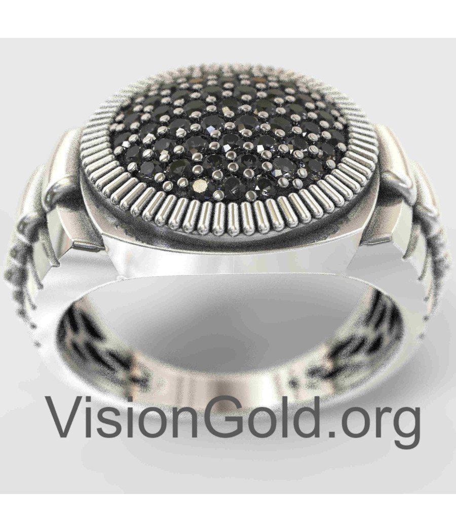 Silver Rolex Style Mens Wedding Gemstone Ring 0104