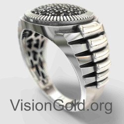 Silver Rolex Style Mens Wedding Gemstone Ring 0104