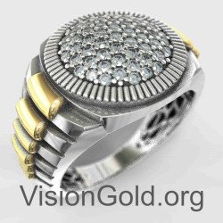 Silver Rolex Style Mens Wedding Gemstone Ring 0104