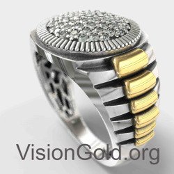 Silver Rolex Style Mens Wedding Gemstone Ring 0104