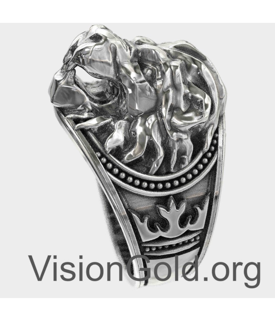 Signet Silver Lion Head Ring 0056
