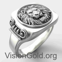 Кольцо Signet из стерлингового серебра с головой льва 0800