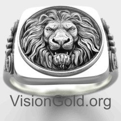 Signet Sterling Silver Lion Head Ring 0800