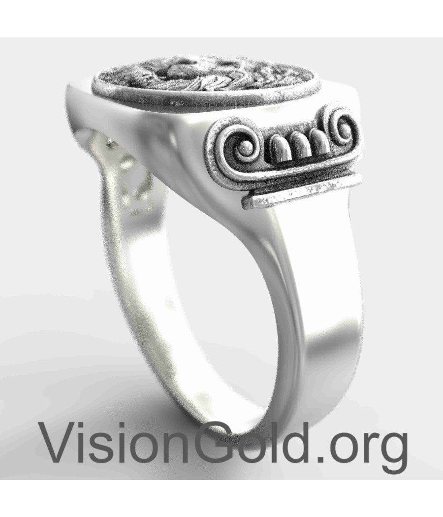 Signet Sterling Silver Lion Head Ring 0800