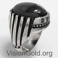 Ovaler Ring mit schwarzem Stein für Männer 0794