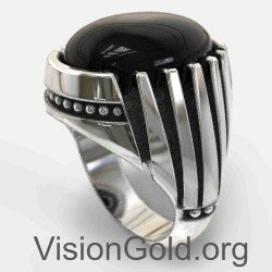 Ανδρικό Δαχτυλίδι Με Μαύρη Πέτρα Οβάλ 0794