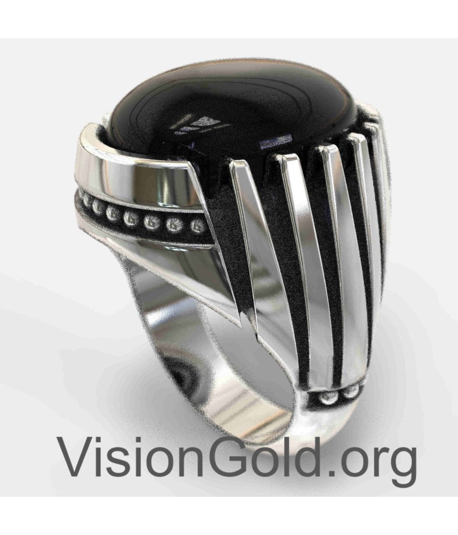 Anillo de ónix ovalado negro tipo sello 0794