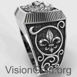 Handmade Lion Sterling Silver Men's Signet Ring 0158