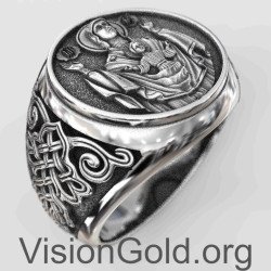 Virgin Mary and Baby Jesus Signet Ring 0188