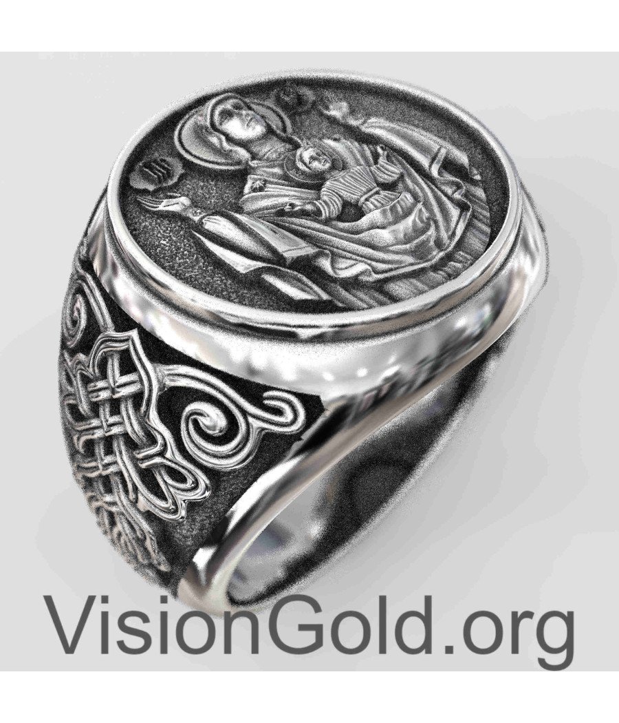 Virgin Mary and Baby Jesus Signet Ring 0188