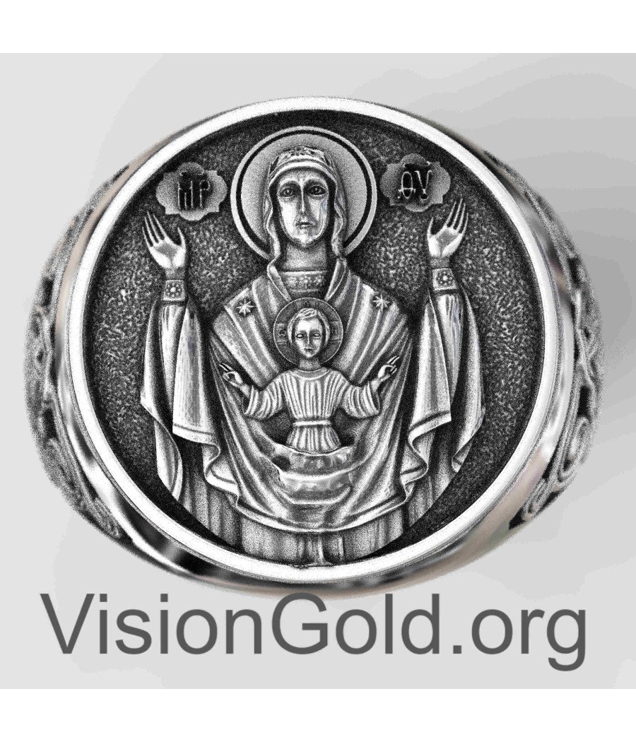 Virgin Mary and Baby Jesus Signet Ring 0188