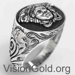 Greek Medusa 925 Silver Handmade Men's Ring, Medusa Sterling