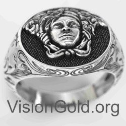 Greek Medusa 925 Silver Handmade Men's Ring, Medusa Sterling