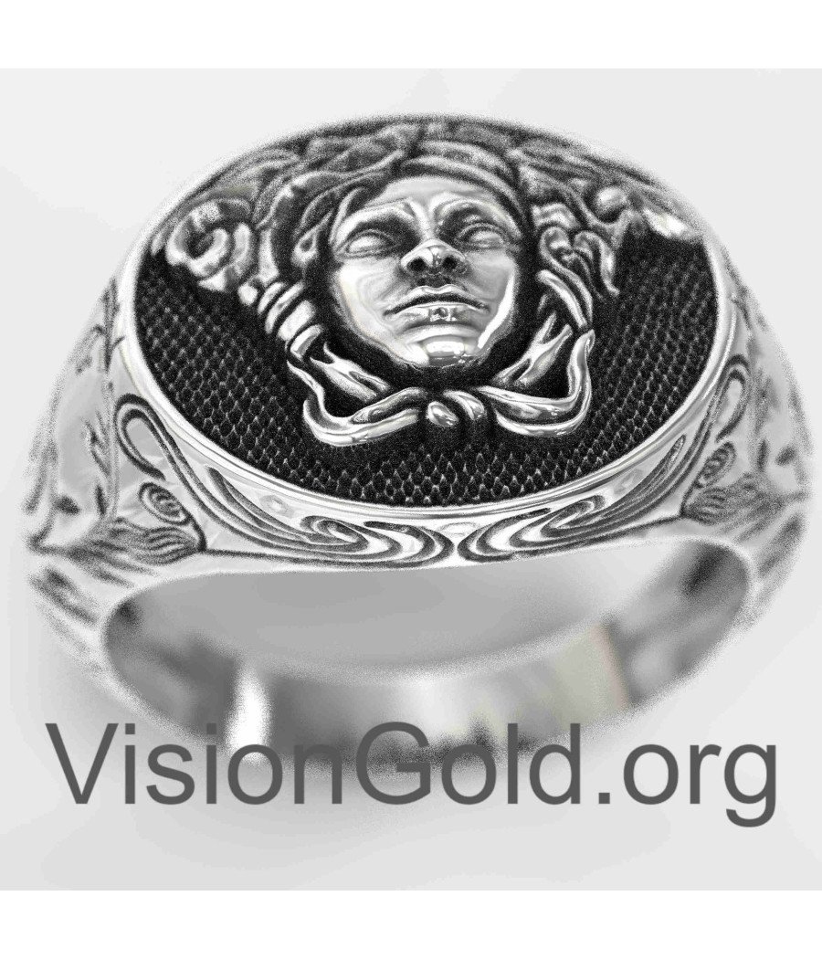 Greek Medusa 925 Silver Handmade Men's Ring, Medusa Sterling