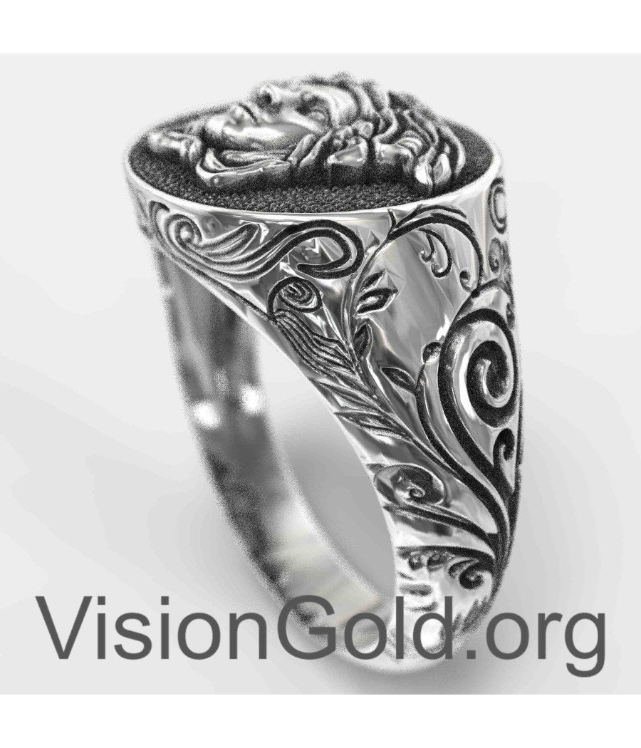 Greek Medusa 925 Silver Handmade Men's Ring, Medusa Sterling