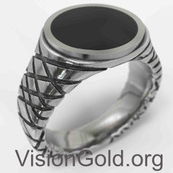 Mens Black Oval Onyx Ring 0808