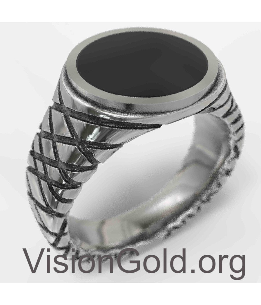 Mens Black Oval Onyx Ring 0808