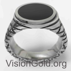 Anillo de ónix ovalado negro para hombre 0808