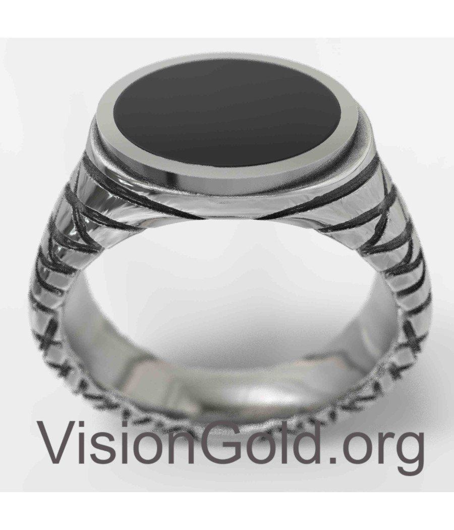 Mens Black Oval Onyx Ring 0808