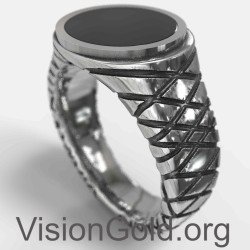 Mens Black Oval Onyx Ring 0808