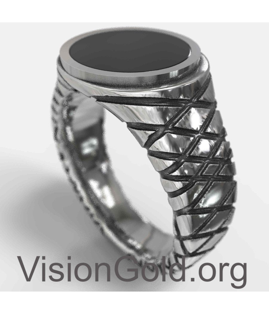 Mens Black Oval Onyx Ring 0808