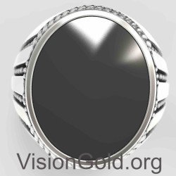 Black Oval Onyx Ring 0808