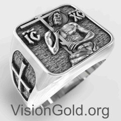 Мужское кольцо-печатка «Иисус Христос» 0812