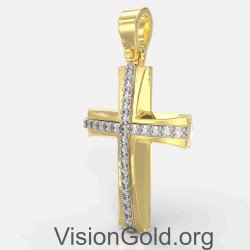 Σταυρός Βάπτισης Για Κορίτσι Σε Κίτρινο Χρυσό 14 Καρατίων 0132K