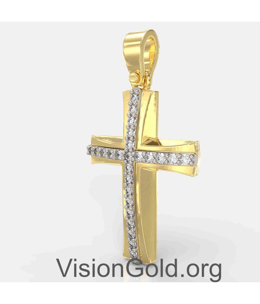 Σταυρός Βάπτισης Για Κορίτσι Σε Κίτρινο Χρυσό 14 Καρατίων 0132K