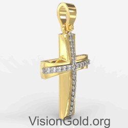 Σταυρός Βάπτισης Για Κορίτσι Σε Κίτρινο Χρυσό 14 Καρατίων 0132K