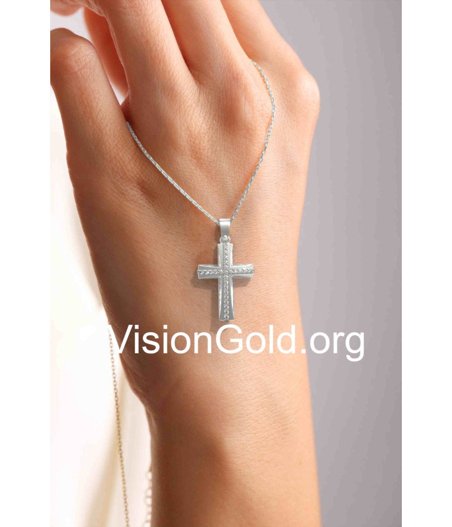 Христианский религиозный крест из белого золота для женщин 0132L