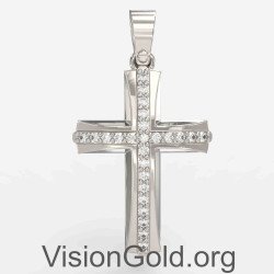 Cruz Religiosa Cristiana De Oro Blanco Para Mujer 0132L